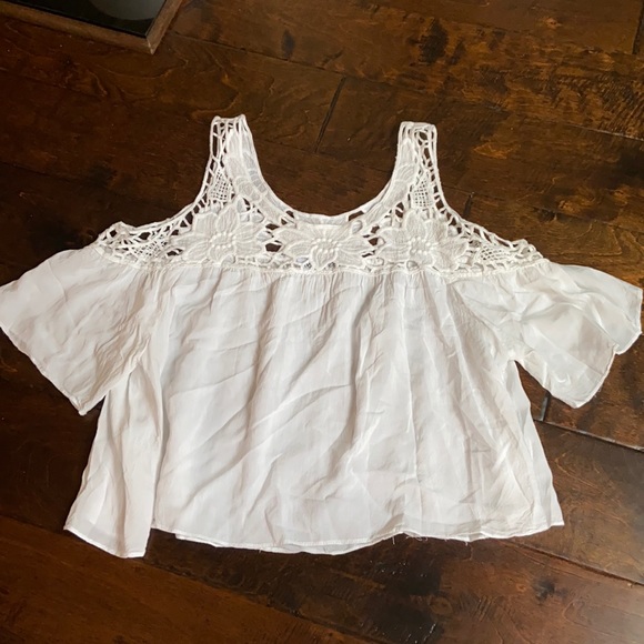 White baby doll crop top with eyelet lace top - Picture 1 of 4